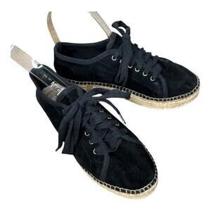 Toni Pons Lace Up Suede Espadrilles EU37 US 6.5 Black Platform Casual Closed Toe